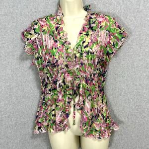 Vtg Notations Sheer Tie Front Open Blouse Size S Crinkle Babydoll Festival Fairy